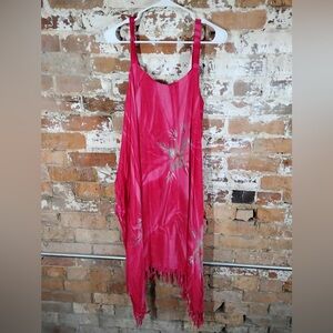 Pink Midi Dress with Fringe Details Pineapple Moon